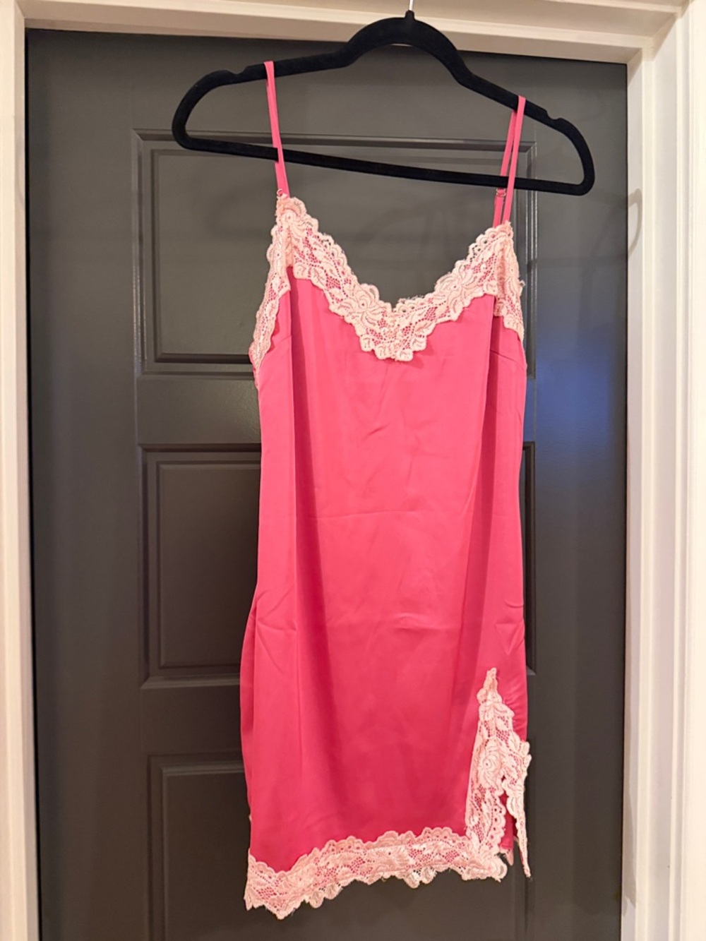White Fox Boutique One Step Further Hot Pink Slip with Lace Trim